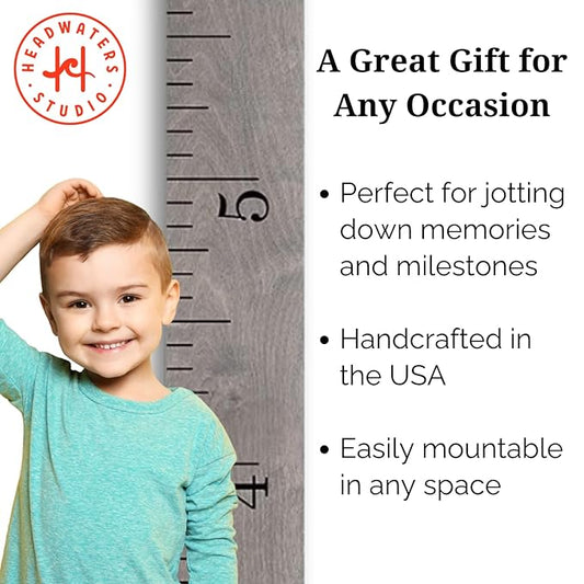 HEADWATERS STUDIO Wooden Growth Chart for Wall-Kids Sizing Chart, Height Measurement for Wall, Kids Height Wall Chart, Kids Height Ruler, Height Growth Chart for Kids - Love Grows Here Gray (63"x6.7")
