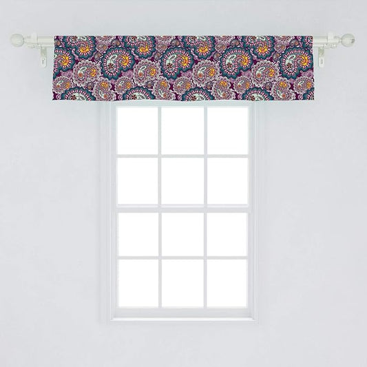 Lunarable Paisley Window Valance, Vibrant Colored Design with Lace Pattern Backdrop Vintage Lively, Curtain Valance for Kitchen Bedroom Decor with Rod Pocket, 54" X 12", Orange Teal