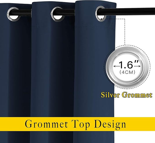 NICETOWN Blackout Curtain Panels Grommet - All Season Eyelet Top Blackout Draperies for Bedroom/Living Room/Glass Door, Navy, 1 Pair of 52 x 45 inches