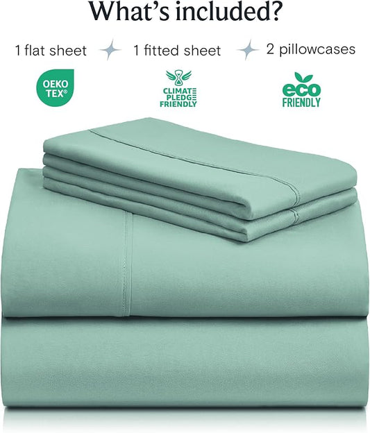 LuxClub 4 PC California King Sheet Set, Breathable Luxury Bed Sheets, Deep Pockets Wrinkle Free Cooling Sheets Machine Washable Hotel Bedding Silky Soft - Light Teal Cal King
