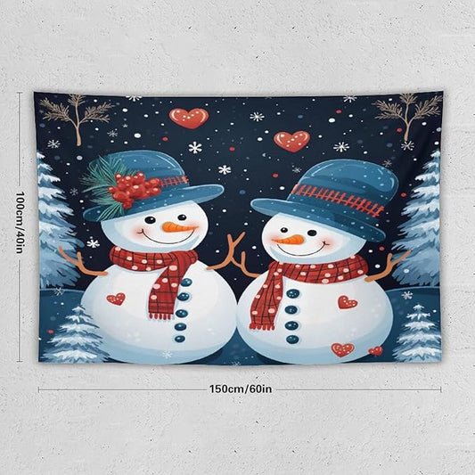 MaSiledy Tapastry's Wall Hanging Snowman Couple Tapestry Christmas Cute Snowman Tapestries for Bedroom Wall Hanging for Living Room Dorm 40"x60" Holiday Scene Banner for Winter Christmas Party