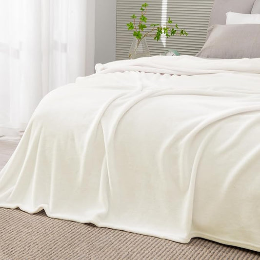 BEDELITE Fleece Blankets Queen Size Cream Throw Blankets for Bed, Luxury Plush Cozy Fuzzy Blanket 90x90 inches, Super Soft Warm Lightweight Throw Blanket All Seasons Suitable