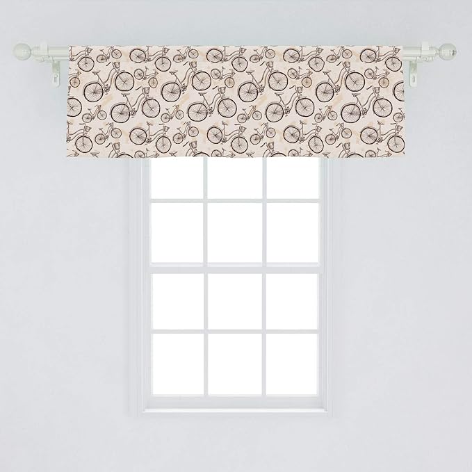 Lunarable Vintage Window Valance, Grunge Style Old Bicycles Hand Drawn on Paint Blots Strokes, Curtain Valance for Kitchen Bedroom Decor with Rod Pocket, 54" X 18", Eggshell Brown