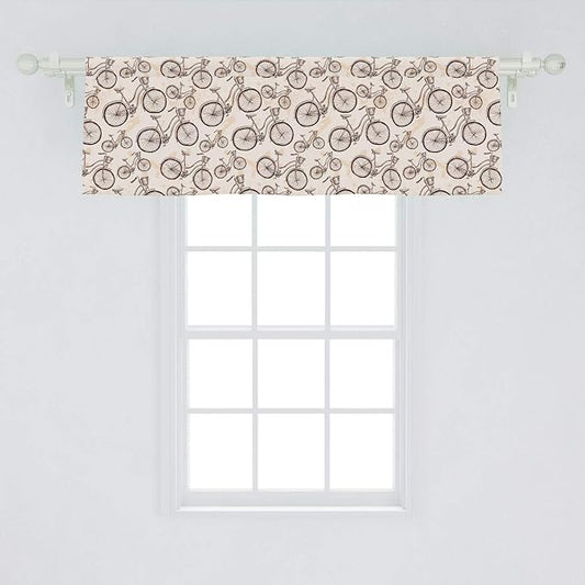 Lunarable Vintage Window Valance, Grunge Style Old Bicycles Hand Drawn on Paint Blots Strokes, Curtain Valance for Kitchen Bedroom Decor with Rod Pocket, 54" X 18", Eggshell Brown