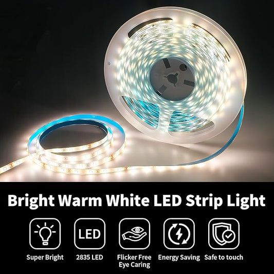 iNextStation 32.8ft/10M Warm White LED Strip Light, 24V 2835 SMD 600 LEDs Flexible Cuttable Waterproof LED Tape Light for Bedroom Kitchen Cabinet Wardrobe TV (Power Adapter not Included)