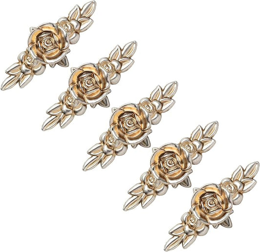 Uenhoy 5 Pcs Rose Cabinet Knobs with Backplate, Vintage Floral Drawer Knob Pulls, Zinc Alloy Rose Flower Drawer Pull Handles for Cabinets and Dresser - 4 Inch, Antique Silver