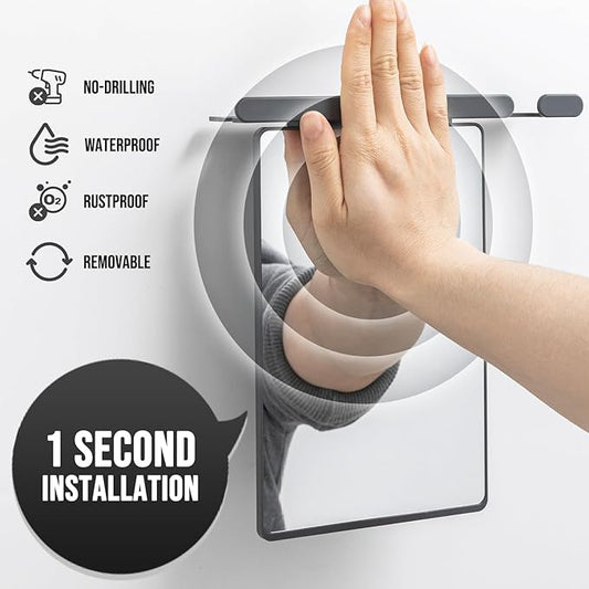 TAILI Shower Mirror Fogless for Shaving with Razor Holder, Anti-Fog with Powerful Suction for Bathroom,Makeup Shave Mirror Wall Mounted for Men & Women, Shatterproof & Removable,Grey