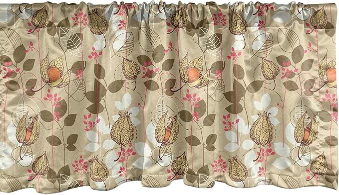 Ambesonne Autumn Window Valance, Seasonal Fruits and Leafs Vintage Botanical Print Soft Brown Toned Backdrop, Curtain Valance for Kitchen Bedroom Decor with Rod Pocket, 42" x 18", Sepia Multicolor
