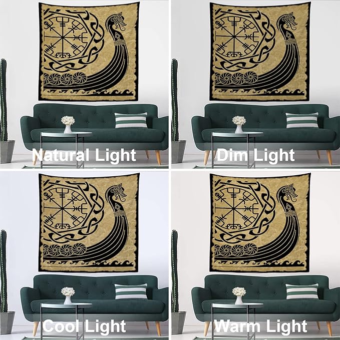 Batmerry Vikings Ancient Scandinavian Tapestry,Warship Boat Old Ancient Sea Wall Art Hanging Decoration Polyester Fiber White Ruffled Around for Dorm Room Bedroom Living Room, 59.1x59.1 inches