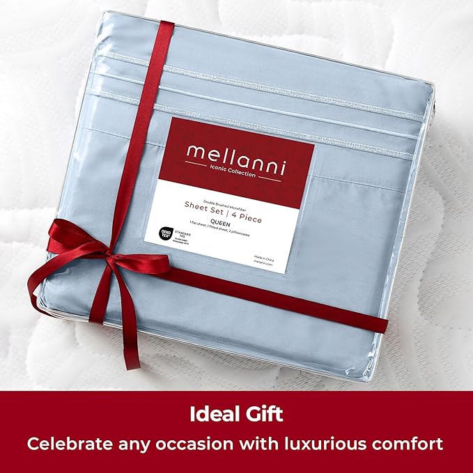 Mellanni Split King Sheets Set - 5 PC Iconic Collection Bedding - Hotel Luxury, Extra Soft, Cooling Bed Sheets - Wrinkle, Fade, Stain Resistant (Split King, Blue Hydrangea)