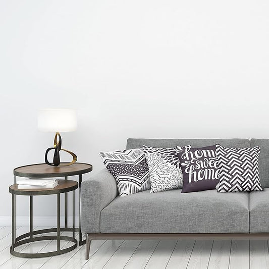 Ambesonne Geometric Throw Pillow Cushion Case Pack of 4, Home Phrase Minimal Zigzag Squama Dahlia Flower Petals Chevron Tribal, Modern Accent Double-Sided Digital Printing, 24", Dark Mauve and White