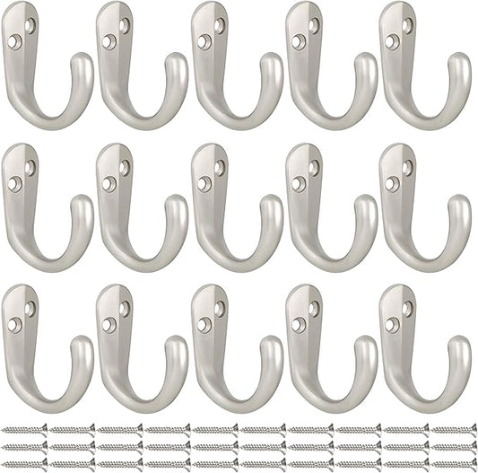 IBosins 15PCS Coat Hooks Wall Mounted Single Prong Robe Hook for Hanging Towel Hooks with 30 Screws for Bags, Hat, Cap, Scarf, Cup (Silvery)
