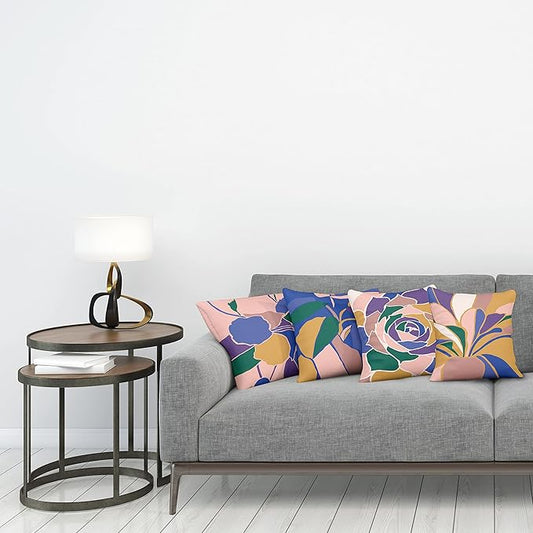 Ambesonne Floral Throw Pillow Cushion Case Pack of 4, Abstract Flowers and Petals with Exotic Vibes Colorful Modern Style, Modern Accent Double-Sided Digital Printing, 24", Rose Dark Violet Mustard