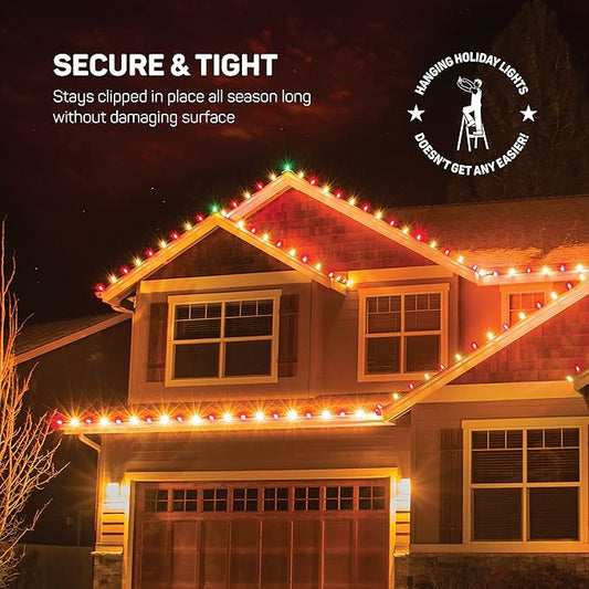 Christmas Light Clips - Set of 600 Mini Clips for Gutters and Shingles - Hanging Outdoor Lights - USA Made - No Tools Required
