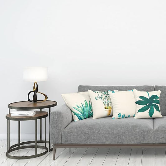 Ambesonne Botanical Throw Pillow Cushion Case Pack of 4, Minimalist Watercolor Painting Leaves Agave Branches Plant in a Pot, Modern Accent Double-Sided Digital Printing, 24", Teal Turquoise and White