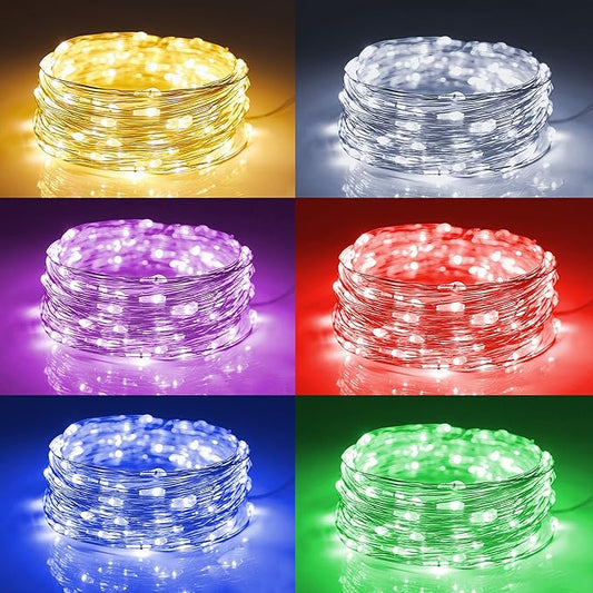 WATERGLIDE 24 Pack Fairy Lights Battery Operated (Included), 7 ft 20 LED Mini String Lights, Waterproof Silver Wire Firefly Starry Lights for DIY Wedding Christmas Party Mason Jars Decor, Multicolor
