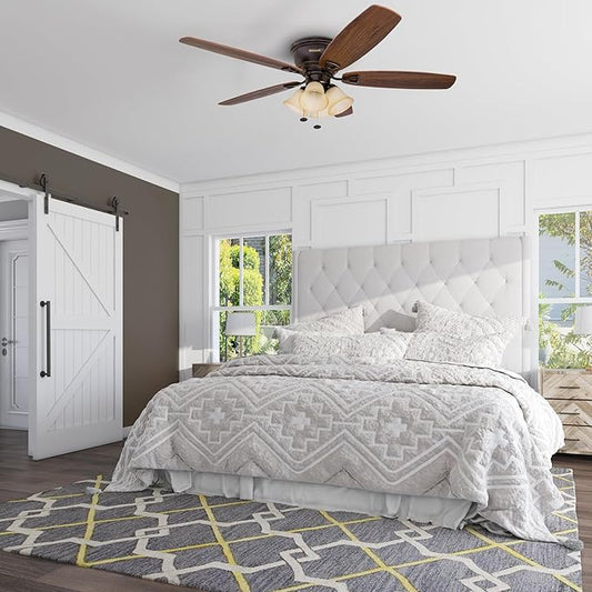 Honeywell Ceiling Fans Glen Alden, 52 Inch Classic Flush Mount Indoor LED Ceiling Fan with Light, Pull Chain, Quick-2-Hang Dual Finish Blades, Reversible Motor - 50183 (Oil Rubbed Bronze)