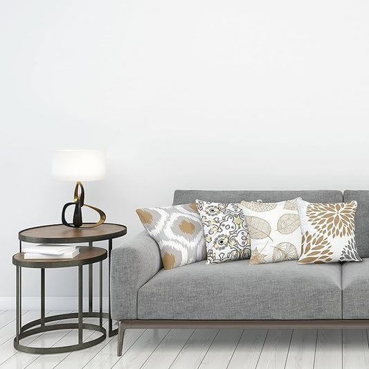Ambesonne Vintage Throw Pillow Cushion Case Pack of 4, Bohemian Ornamental Leaves Dahlia Pattern Geometric Art Curlicue, Modern Accent Double-Sided Digital Printing, 18", Pale Brown Grey White