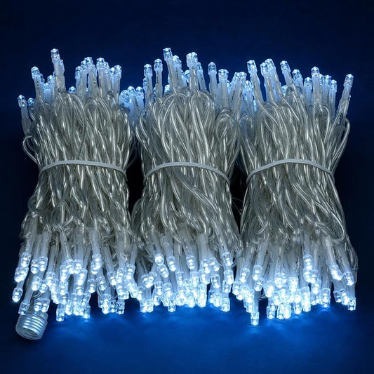 YULETIME 100 ft 300 Count Cool White LED String Lights with Adapter, Clear Wire Wide Angle 5mm Christmas Light (Cool White)