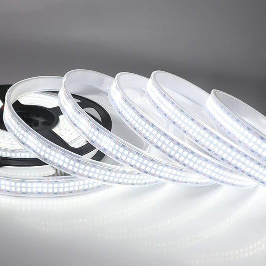 LED Strip Lights Cold White 6500K 16.4ft Double Row 2835 SMD 2400LEDs DC 12V Daylight Bright LED Tape Light Flexible Dimmable Ribbon Lamp 5M Waterproof IP67 Outdoor Lighting Decor