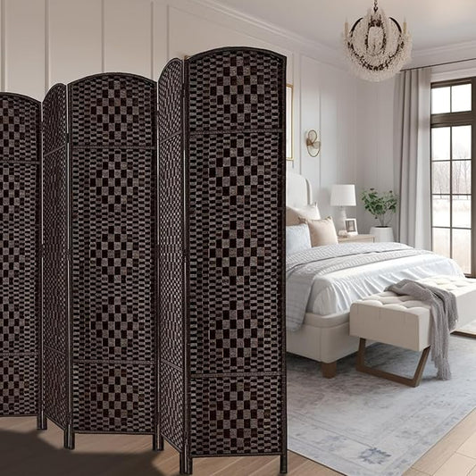 Rose Home Fashion Room Divider, 6 ft Tall Room Dividers and Folding Privacy Screens, 16in Privacy Screen 6 Panel Dark Coffee Space Temporary Wall Foldable Partition Separation