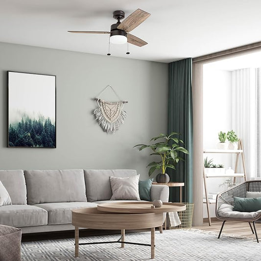 Prominence Home Reston, 42 Inch Modern Farmhouse LED Ceiling Fan with Light, Pull Chain, Dual Mounting Options, Dual Finish Blades, Reversible Motor - 51015-01 (Bronze)