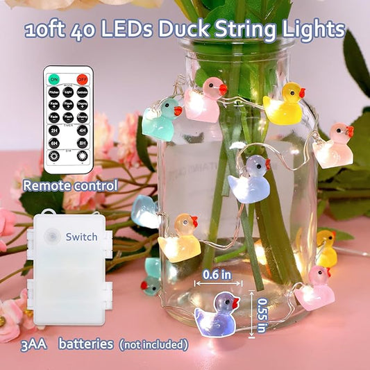 Impress Life Duck String Lights with Remote Timer, 10FT 40LEDs Cute Indoor String Lights, Warm White Glow Fairy Lights Battery Operated or USB for Bedroom Party Garden Decor