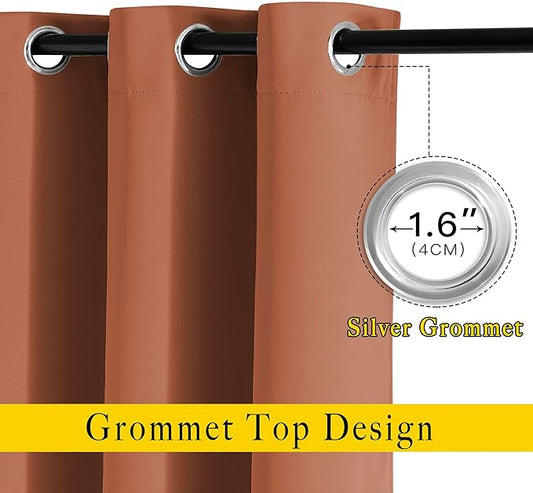 NICETOWN Burnt Orange Curtains 84 inches Long, Grommet Room Darkening Thermal Insulated Sound Dampening Window Treatments for Bedroom/Home Office, 2 Panels, W46 x L84