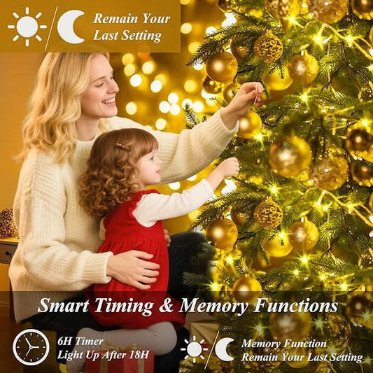 aneeway Christmas Tree Lights 480 LED, Christmas Lights with 8 Light Modes & Memory Function, 9.84FT x 16 String Lights with Timer Function & Remote Control for Christmas Decoration - Warm White