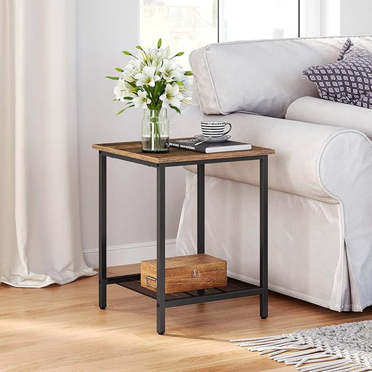VASAGLE End Table,2-Tier Nightstands Side Table Night Stand Bedside Desk for Small Space in Living Room, Bedroom, , Steel Frame, Easy Assembly, 1 Pack, Chestnut Brown and Black, ULET202B07