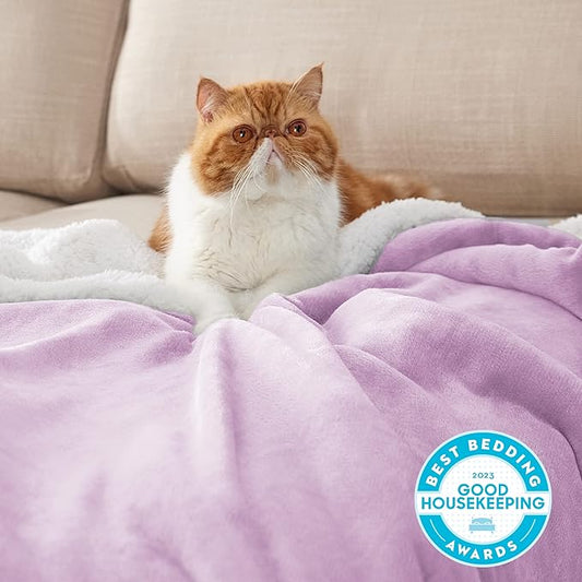 Bedsure GentleSoft Sherpa Fleece Throw Blanket for Couch - Thick and Warm Throw for Girls and Women, Soft Fuzzy Plush Kids Blanket for Winter, Lilac, 50x60 Inches