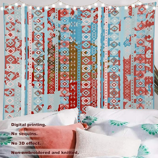 Batmerry Boho Tribal Tapestry, Aztec Ethnic Tribal Colorful Boho Abstract Distress Watercolor Wall Hanging Polyester Fiber White Ruffled Around For Dorm Room Bedroom Living Room, 90.6 X 78.7 Inches