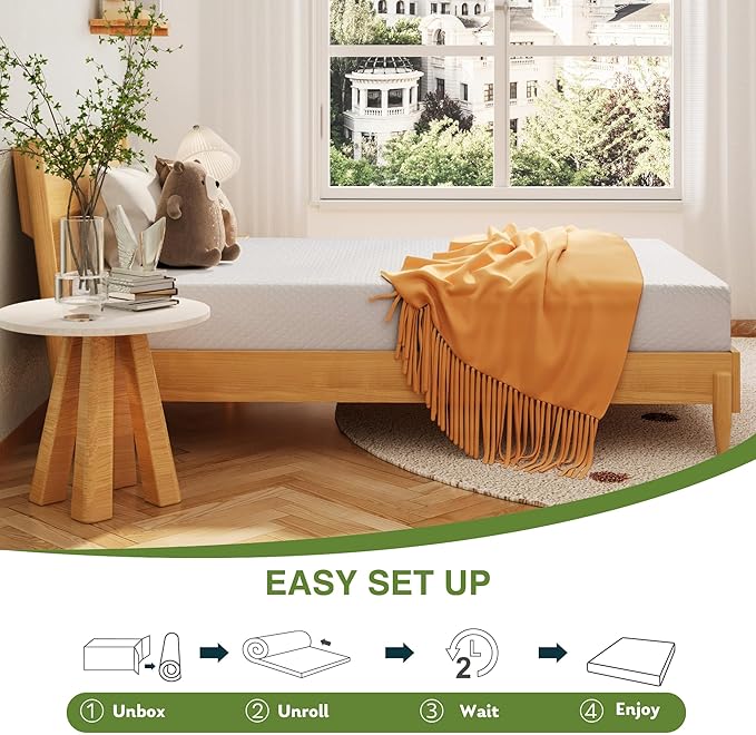 EGOHOME 6 Inch Full Size Mattress for Kids, Memory Foam Mattress with Cooling Green Tea Gel, Relieve Pressure with Medium Firm Support, CertiPUR-US Certified, 75''L x 54''W, White
