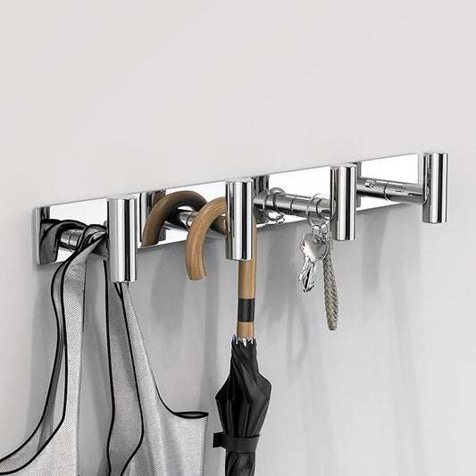 VAEHOLD Hat and Coat Wall Mount Rack - Hooks for Robes, Bags, Keys, and Towels - Bathroom Towel Hanger Organizer (Polished Chrome, “T“ Shape 4 Hooks 1 Pack)