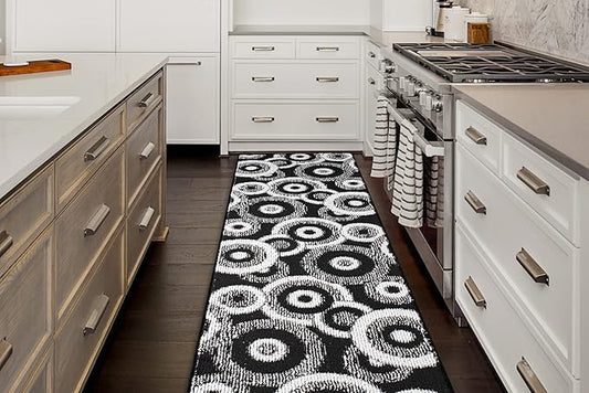 Custom Length Cut to Size Modern Farmhouse Carpet Runner Rug for Hallways, Non Slip Rubber Backed, 31 inch Wide X Customized Length, Geo Black, 31 inch X 15 feet