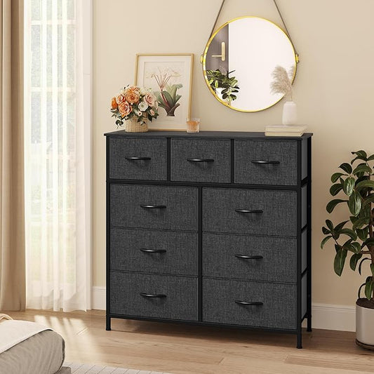 YITAHOME 9 Drawers Fabric Dresser - Storage Tower Organizer Unit for Living Room, Closets - Sturdy Steel Frame, Wooden Top & Easy Pull Fabric Bins