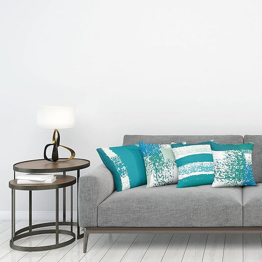 Ambesonne Grunge Throw Pillow Cushion Case Pack of 4, Abstract Design Simplistic Minimal Stripes Brushstrokes Contemporary, Modern Accent Double-Sided Digital Printing, 16", Teal Blue and Mint Green