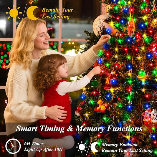 aneeway Christmas Tree Lights String, 480LED Christmas Lights for Tree with 8 Light Modes & Memory Function, 9.84FT x 16 String Light with Timing & Remote Control for Xmas Ornament - Multicolor