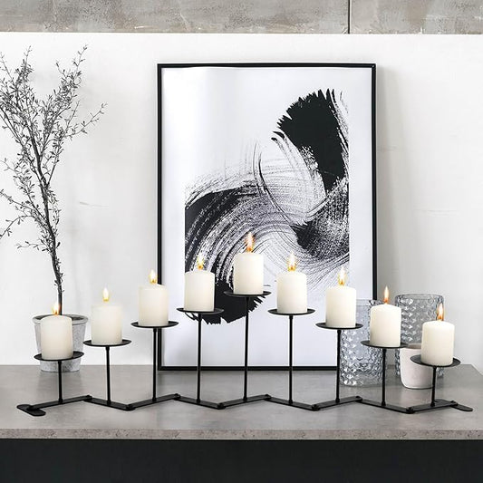 Candelabra Fireplace Candle Holder: 9 Black Iron Candelabra Fireplace Candle Holder for Pillar Candles