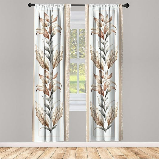 Ambesonne Vintage Window Curtains, Nostalgic and Botanical Concept Leaf Design with Antique Looking Motifs, Lightweight Decor 2-Panel Set with Rod Pocket, Pair of - 28" x 63", Ecru Pale Brown Green