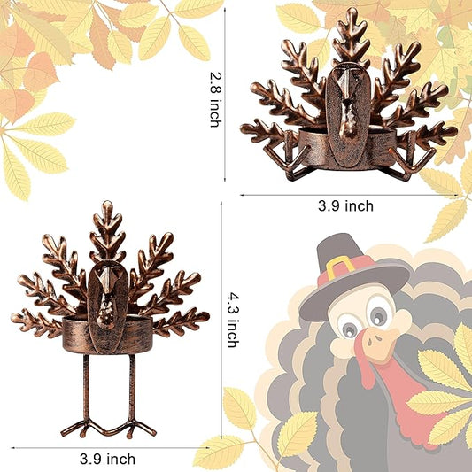 FORUP 12 Pack Metal Turkey Tea Light Candle Holders, Thanksgiving Candle Holder, Thanksgiving Home Table Decoration