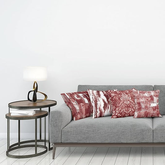 Ambesonne Vintage Throw Pillow Cushion Case Pack of 4, Abstract Grunge Effect Brushstrokes and Waving Striping Stains Paisley Drops, Modern Accent Double-Sided Digital Printing, 16", Maroon Rust White