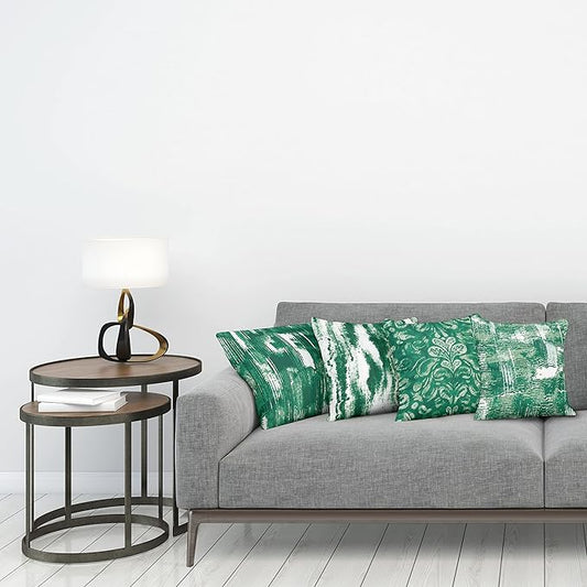 Ambesonne Vintage Throw Pillow Cushion Case Pack of 4, Abstract Grunge Effect Brushstrokes and Waving Striping Stains Paisley Drops, Modern Accent Double-Sided Digital Printing, 16", Forest Green