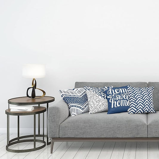 Ambesonne Modern Throw Pillow Cushion Case Pack of 4, Monochrome Design Sharp Angled Squama Scale Dahlia Chevron and Home Phrase, Modern Accent Double-Sided Digital Printing, 24", Dark Sky Blue White