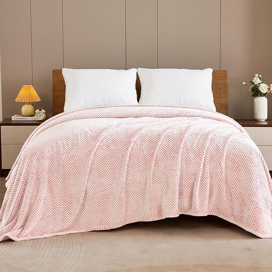 Exclusivo Mezcla Fleece Bed Blanket Queen Size, Super Soft and Warm Blankets for Couch, Sofa and Bed Waffle Textured, Cozy, Fuzzy and Lightweight (Mixed Pink, 90x90 Inches)