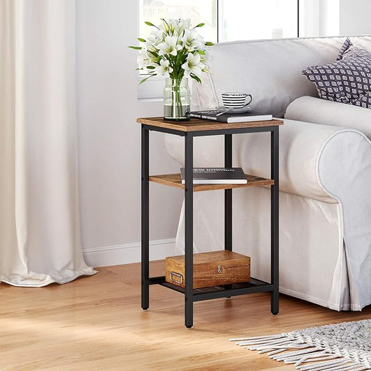 VASAGLE End Table Set of 2, 3-Tier Nightstands, Side Table for Small Space in Living Room, Bedroom, Steel Frame, Easy Assembly, 2-Pack, Chestnut Brown