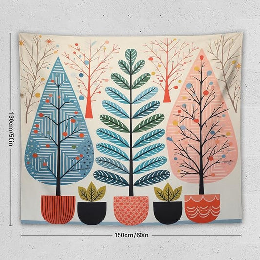 MaSiledy Wall Tapestry Shabby Chic Trees Tapestry Watercolor Rustic Forest Wall Hanging Wall Tapestry Aesthetic Wall Art for Living Room Dorm 50"x60" Holiday Scene Banner for Winter Christmas Party