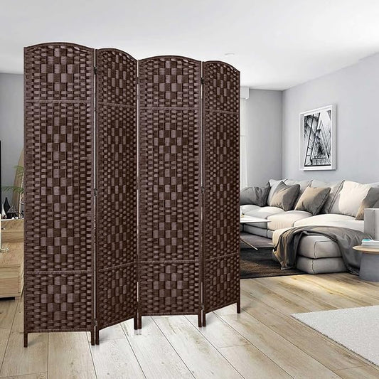 Rose Home Fashion 6 ft Tall Room Divider, Room Dividers and Folding Privacy Screens, 15.7in Privacy Screen 4 Panel Partition Temporary Wall Separation for Private, Brown