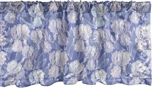 Lunarable Flower Window Valance Pack of 2, Blossomed Iris Flower Spring Garden Art, Rod Pocket Curtain Valances for Kitchen Bedroom, 54" X 12", Blue
