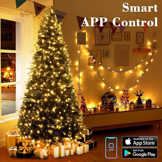 BrizLabs Color Changing Smart Christmas Lights, 115ft 300 LED App & Voice Control Christmas String Lights, Warm White Multicolor Mini Light, Dimmable Xmas Light Music Sync for Holiday Party Tree Decor